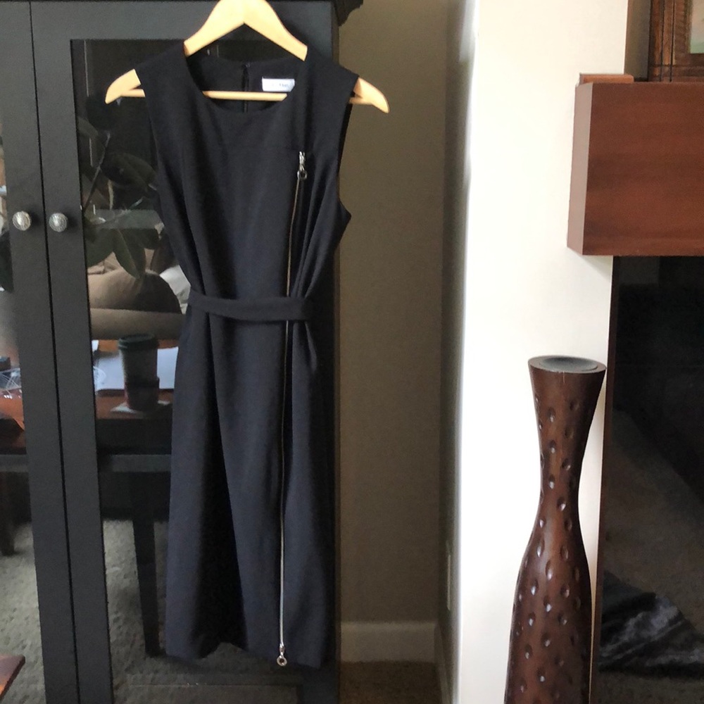 Calvin Klein A-Line Black Dress zipper/Belt Detail